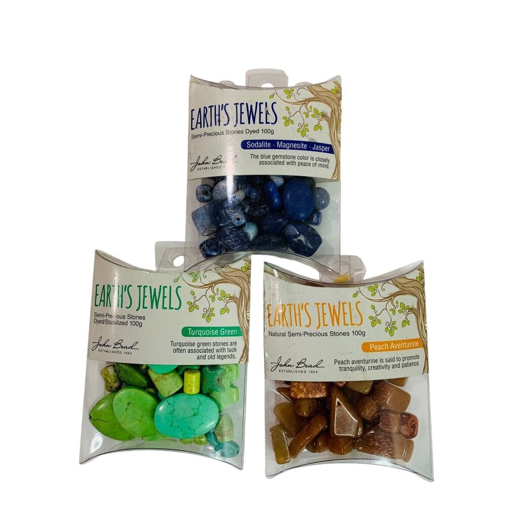 Earths Jewels 3 Packs Beads Sodalite Turquoise Green Magnesite Peach Aventurine